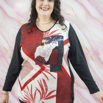 MAGLIA CURVY DAVANTI STAMPO CON STRASS