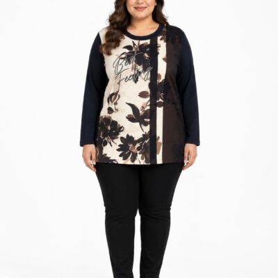 MAGLIA CURVY GIRO COLLO DAVANTI STAMPO CON STRASS MANICA LUNGA 80%PL15%VI5%EA