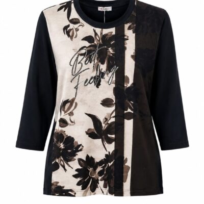MAGLIA CURVY GIRO COLLO DAVANTI STAMPO CON STRASS MANICA LUNGA 80%PL15%VI5%EA